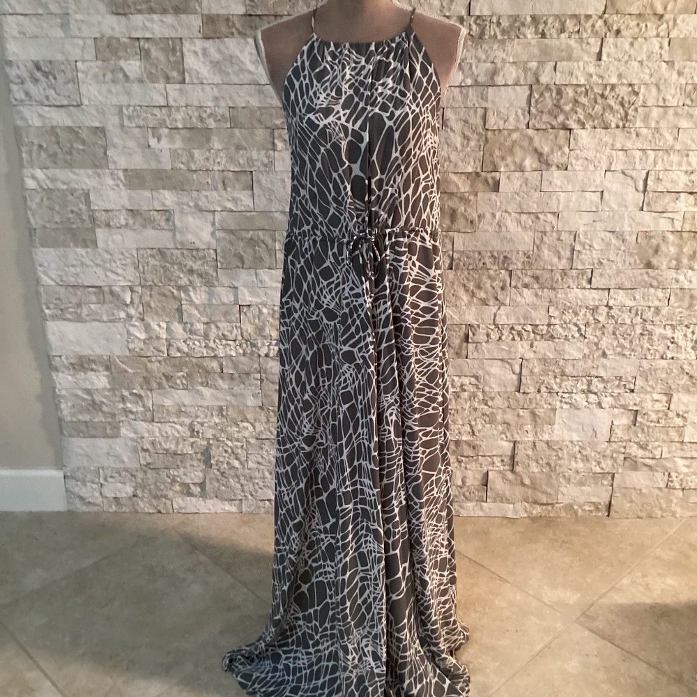 Lulus Marble Mood Gray Print Halter Maxi Dress
